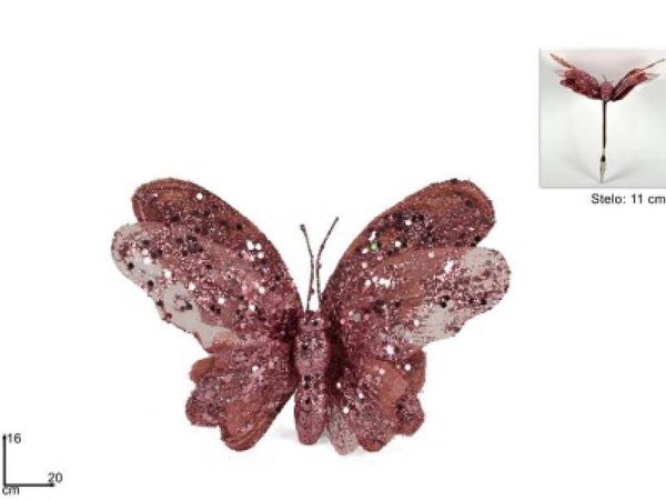Motýl vánoční 16cm růžový